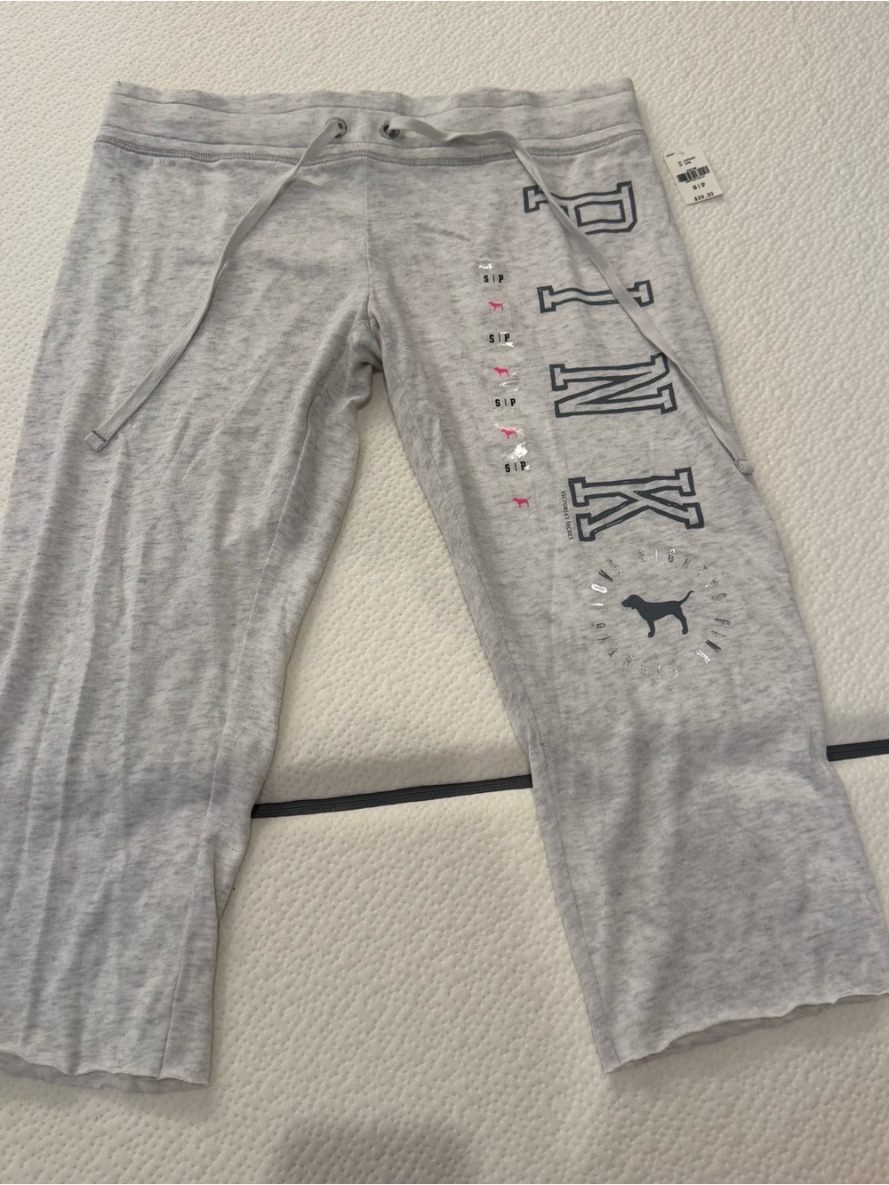 PINK Victoria's Secret Light Gray Logo Gaucho Joggers
